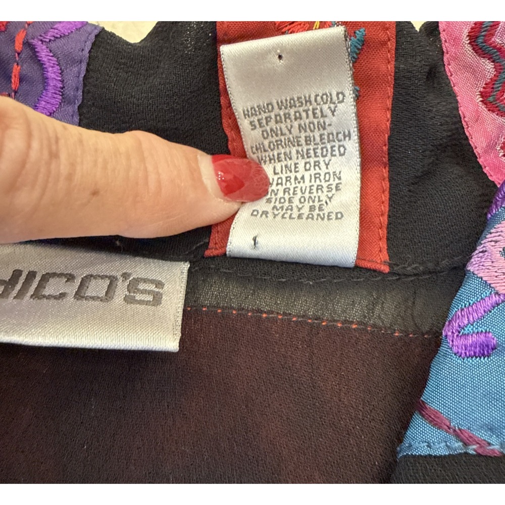 Chicos Patchwork Embroidered Button Front Jacket Multi Color Boho Size 2 - Picture 10 of 10